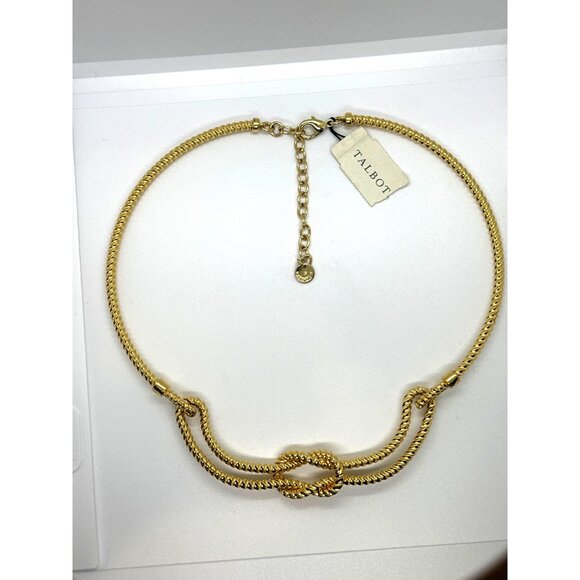 Talbots Love Knot Collar Choker Gold Tone Rope Chain Necklace Double Strand - Picture 5 of 8